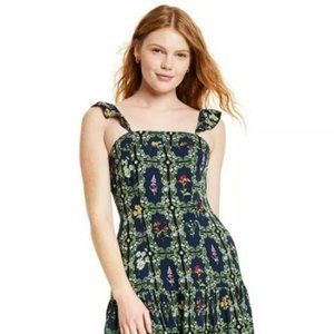 Dainty Floral Tile Print Flutter Sleeve Mini Dress - Navy XXS